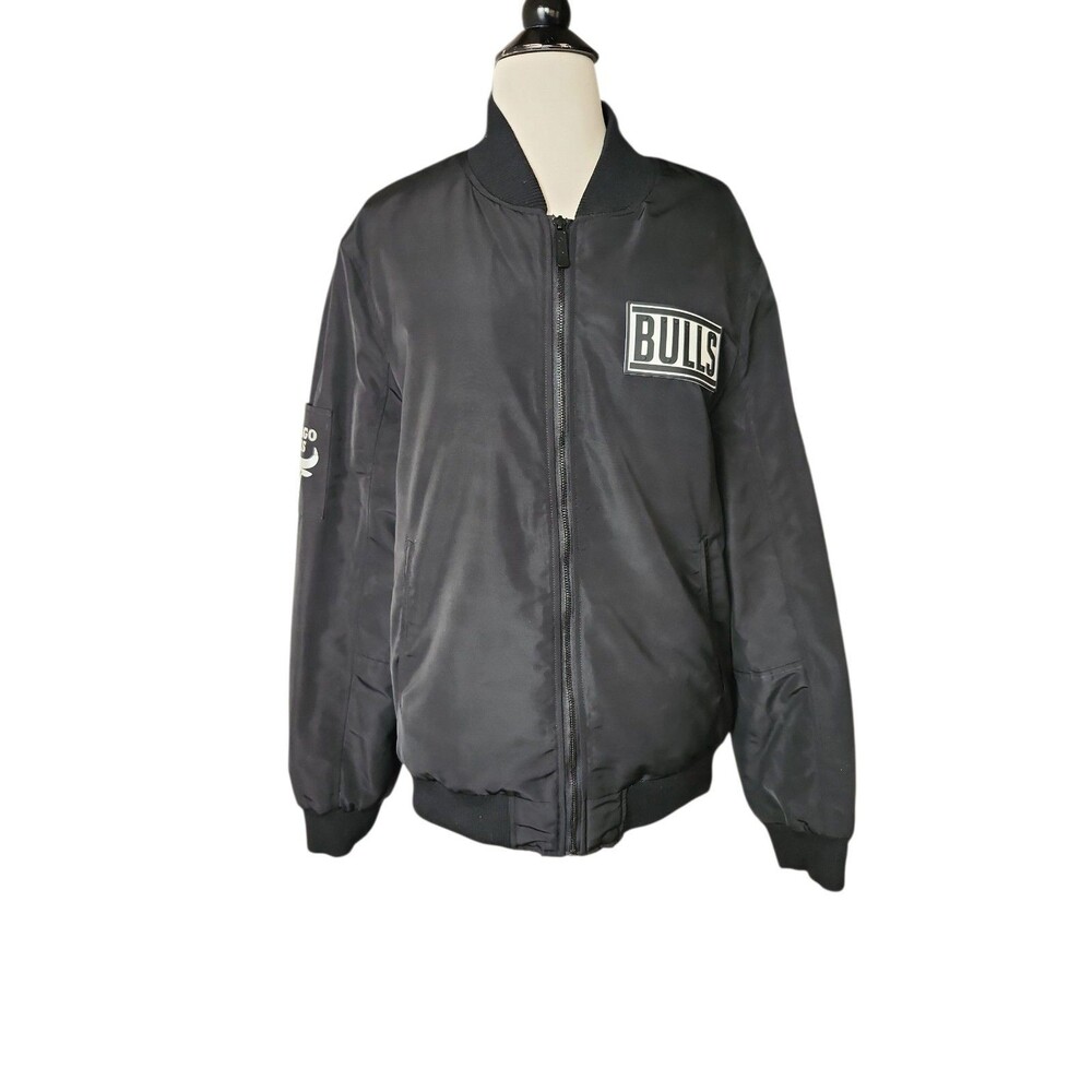 Unk NBA Chicago Bulls Bomber Jacket Mens Large Black Streetwear Basketball Gear